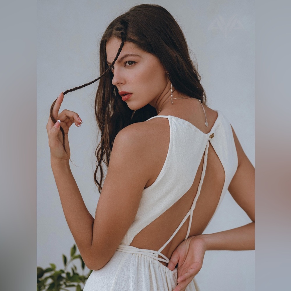 Off White Boho Bridal Dress • Beach Wedding Dress • Summer Gala Dress •Open back